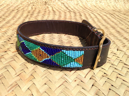 Handcrafted Maasai Dog Collar - Green Gold Geometric