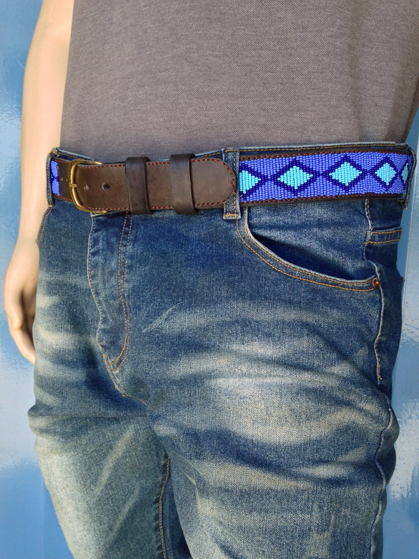 Beaded Masai Belt Handmade Leather Maasai Tribe Ethnic Made in Kenya Size 32-46