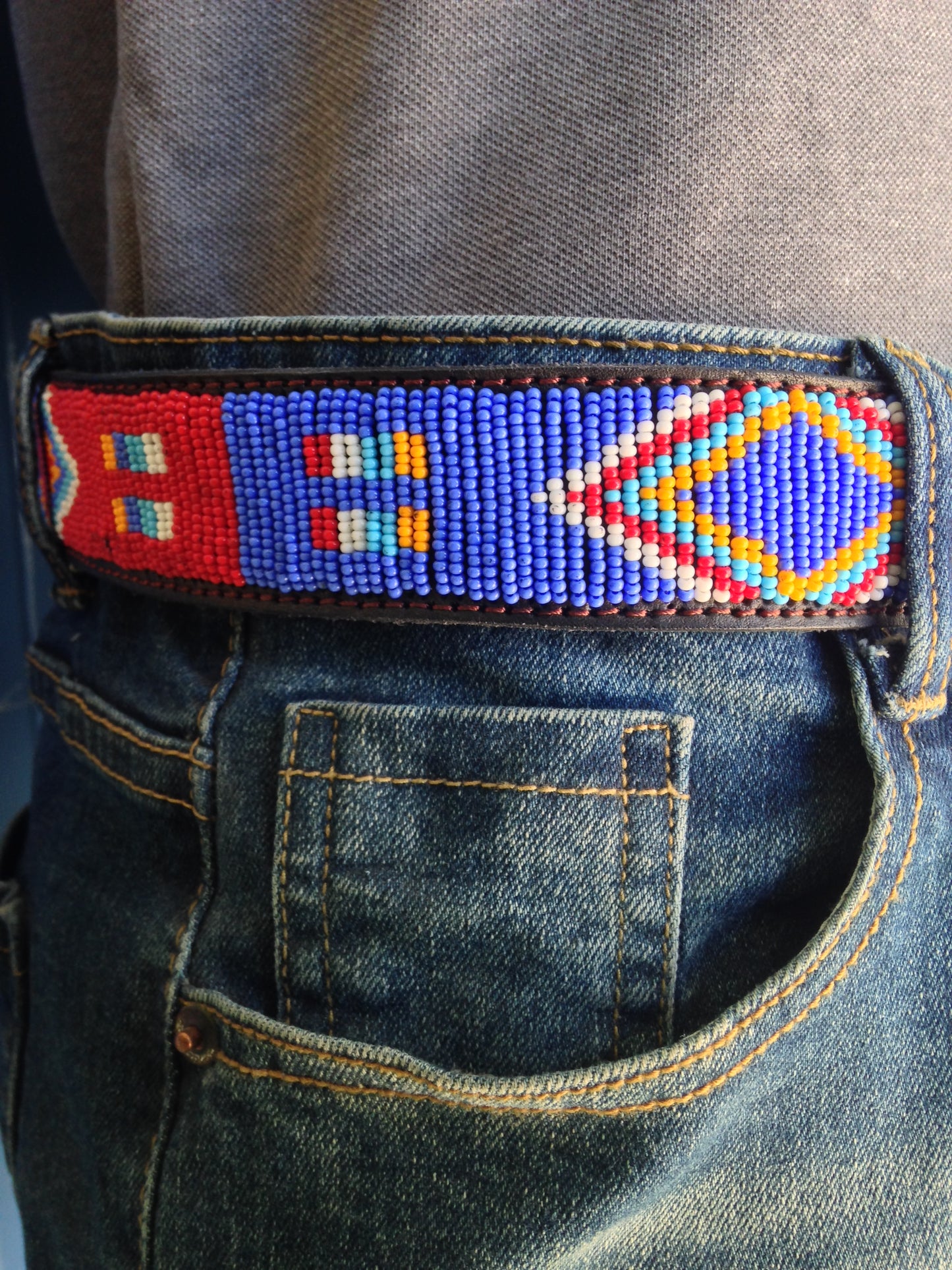 Beaded Masai Belt Handmade Leather Maasai Tribe Ethnic Made in Kenya Size 32-46