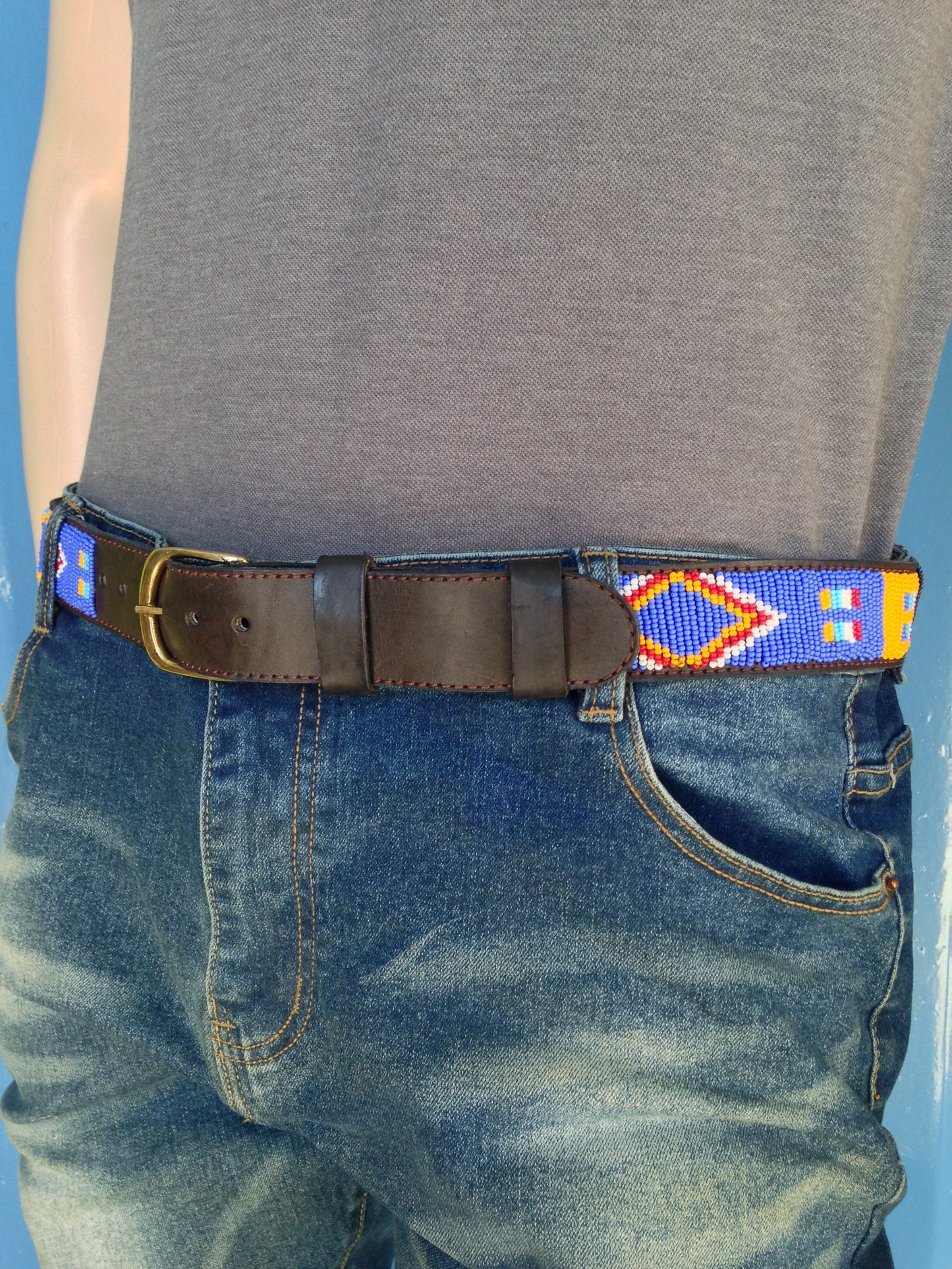 Beaded Masai Belt Handmade Leather Maasai Tribe Ethnic Made in Kenya Size 32-46