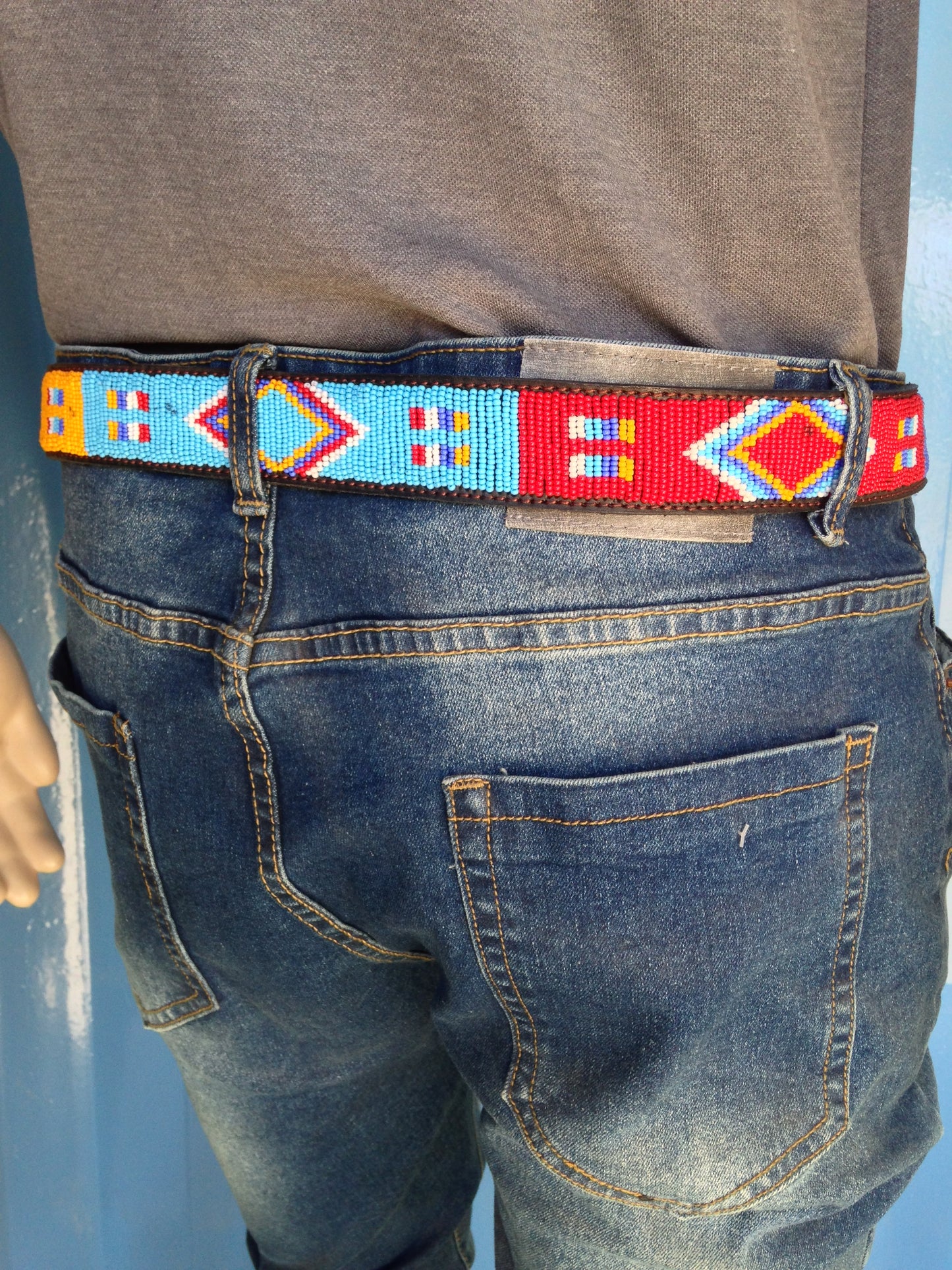 Beaded Masai Belt Handmade Leather Maasai Tribe Ethnic Made in Kenya Size 32-46