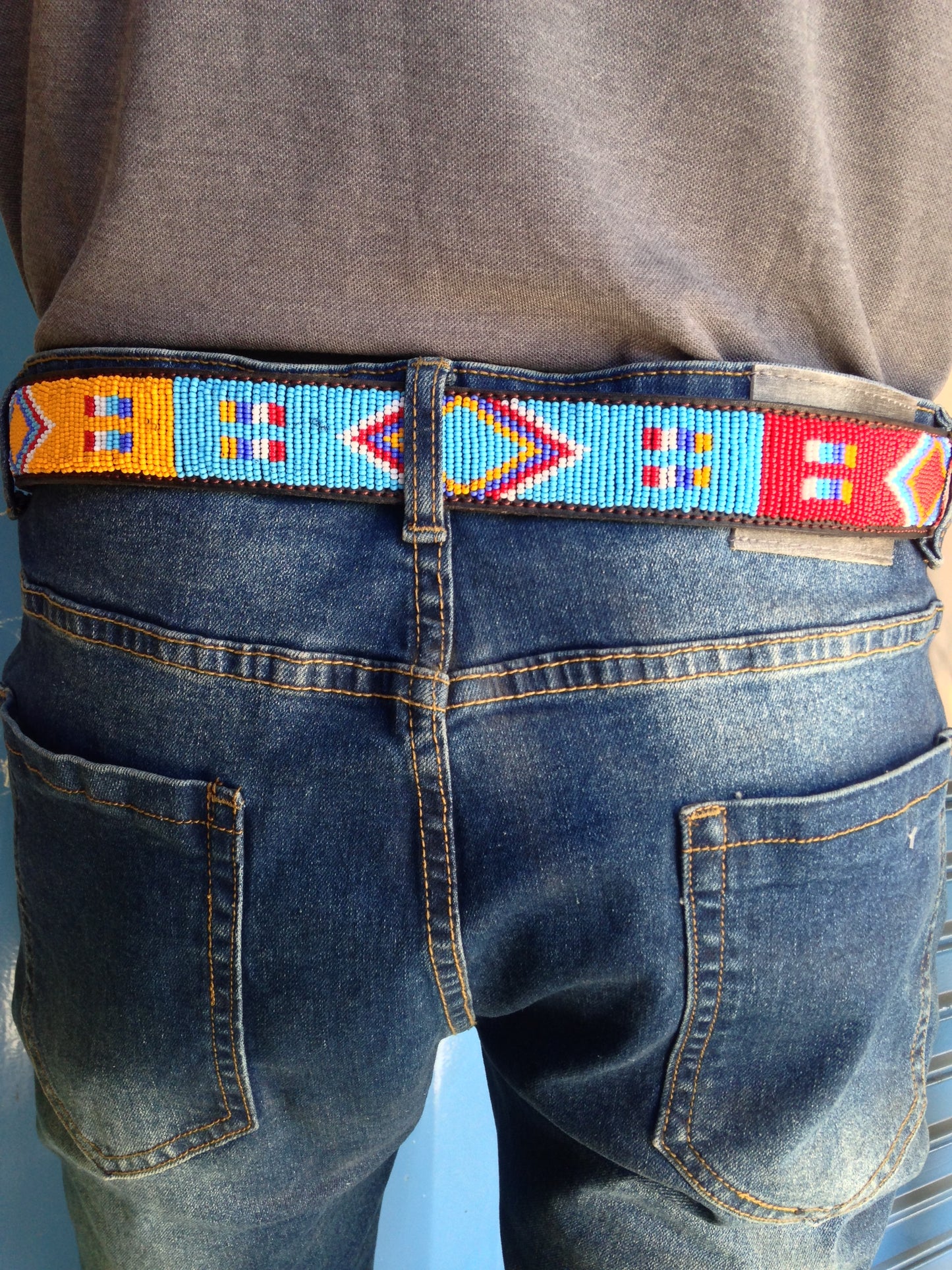 Beaded Masai Belt Handmade Leather Maasai Tribe Ethnic Made in Kenya Size 32-46