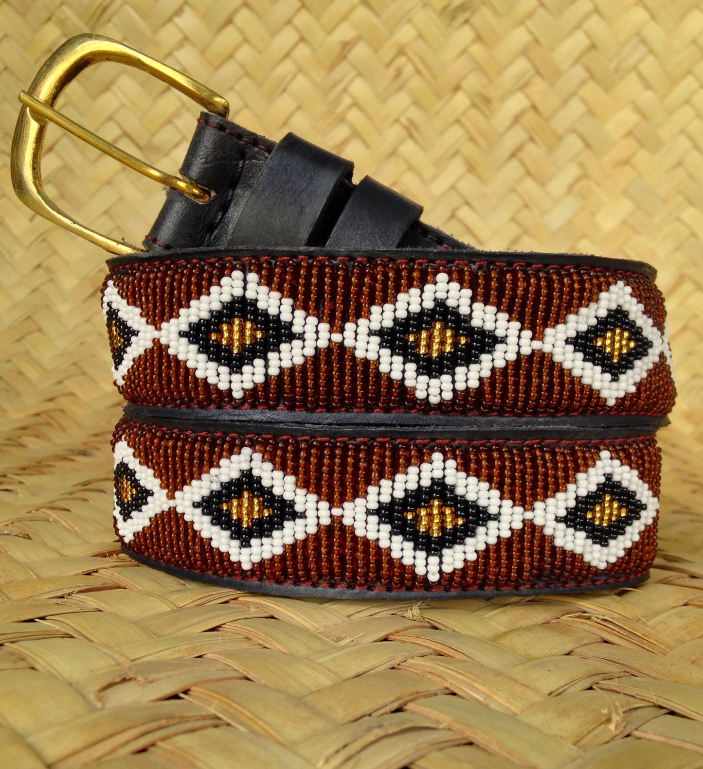 Beaded Masai Belt Handmade Leather Maasai Tribe Ethnic Made in Kenya Size 32-46