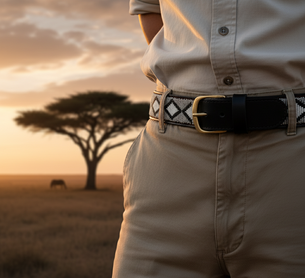 Handcrafted Maasai Belt - Ivory Gray Geometric