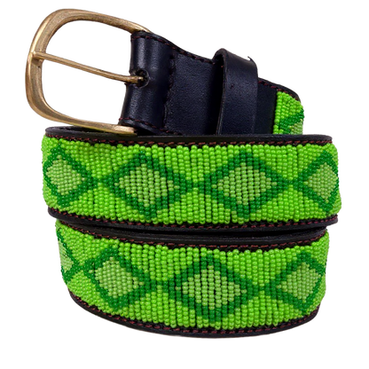 Handcrafted Maasai Belt - Lime Geometric