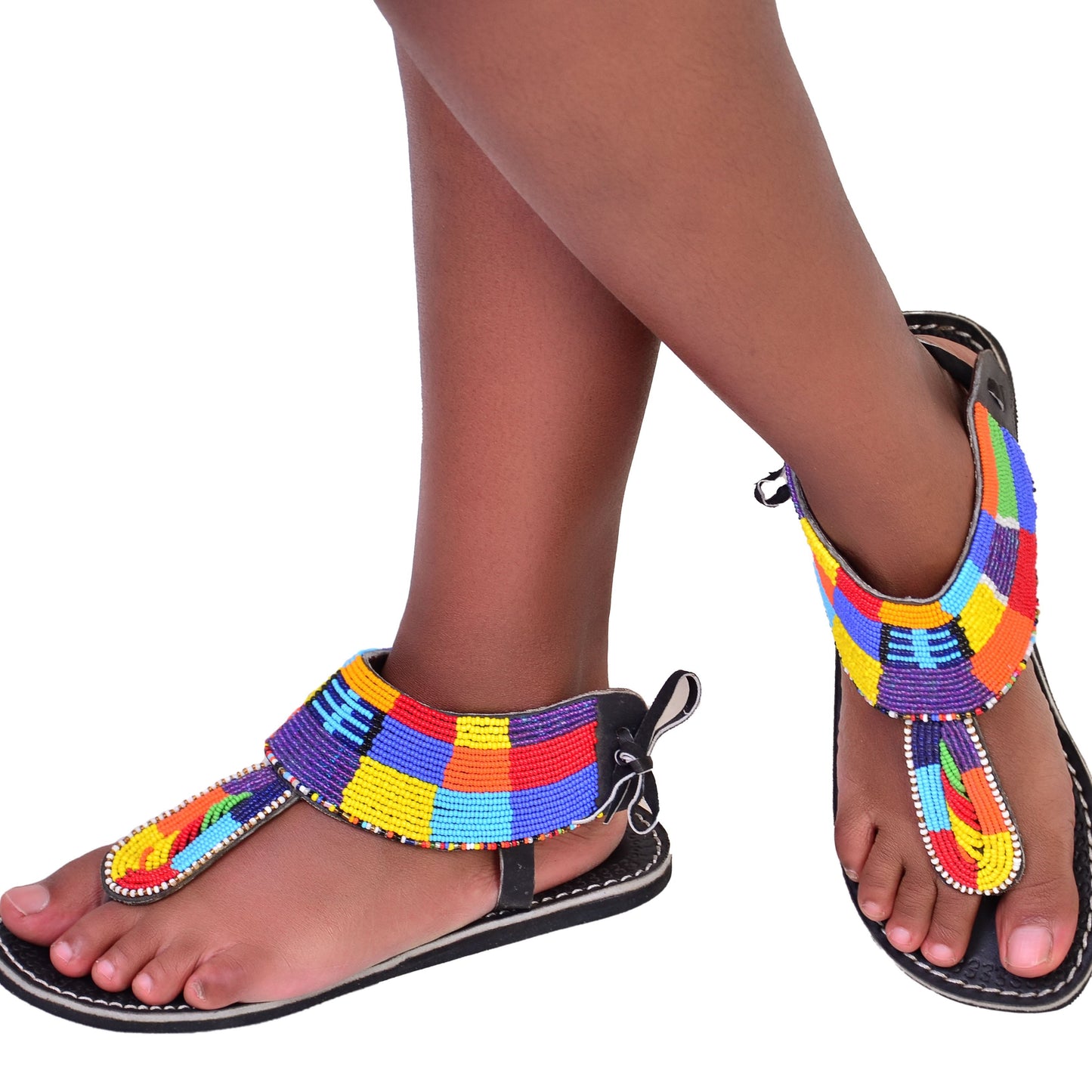 Beaded Women African Gladiator Sandals Bohemian Summer Leather Masai Kenya Multicolor