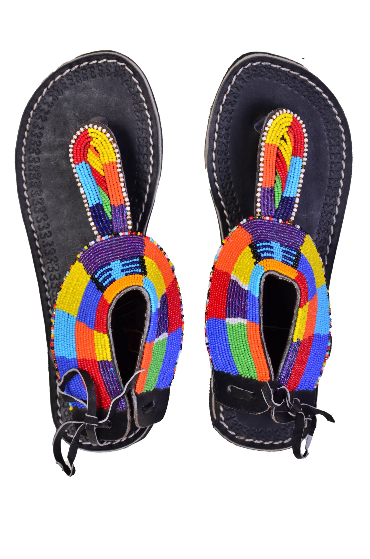 Beaded Women African Gladiator Sandals Bohemian Summer Leather Masai Kenya Multicolor