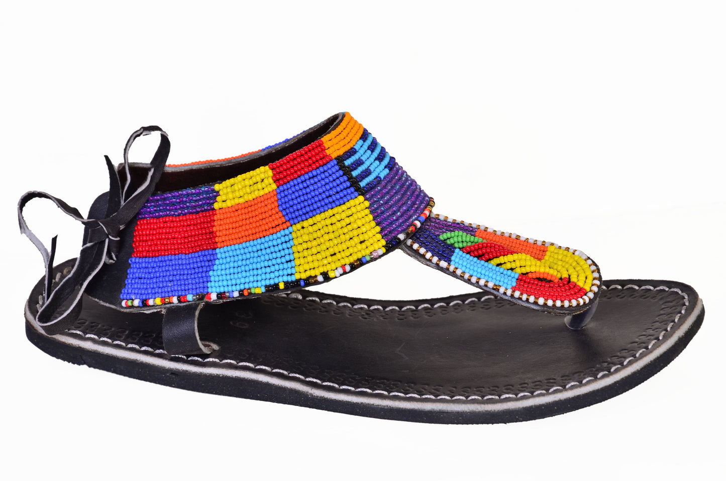 Beaded Women African Gladiator Sandals Bohemian Summer Leather Masai Kenya Multicolor