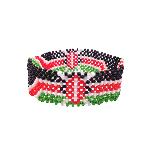 Wrist Band Bracelet Masai Beads Kenyan Flag African Unisex Made in Kenya 8"