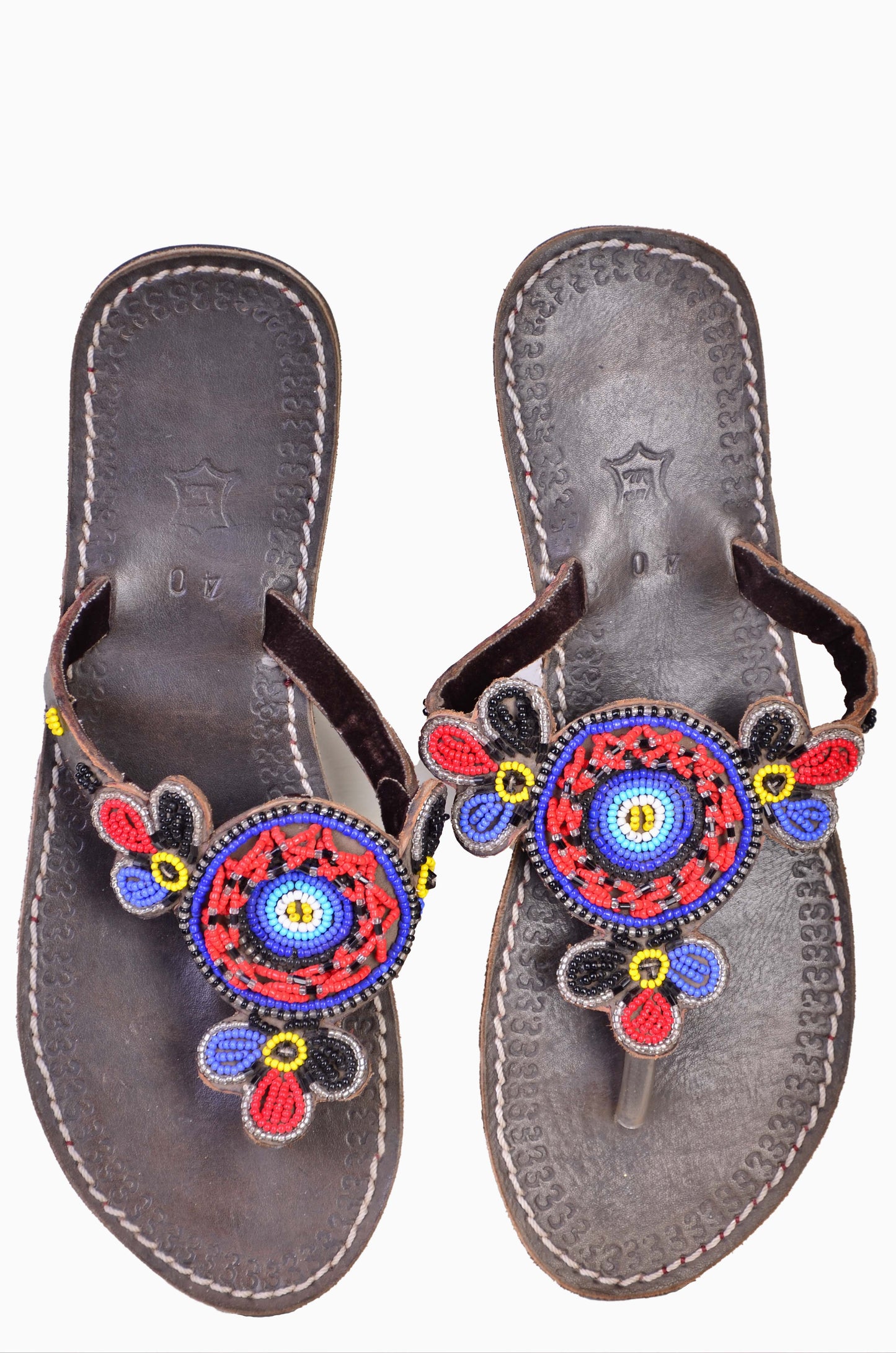 Beaded Women African Slip On Sandals Bohemian Summer Leather Masai Kenya Multicolor