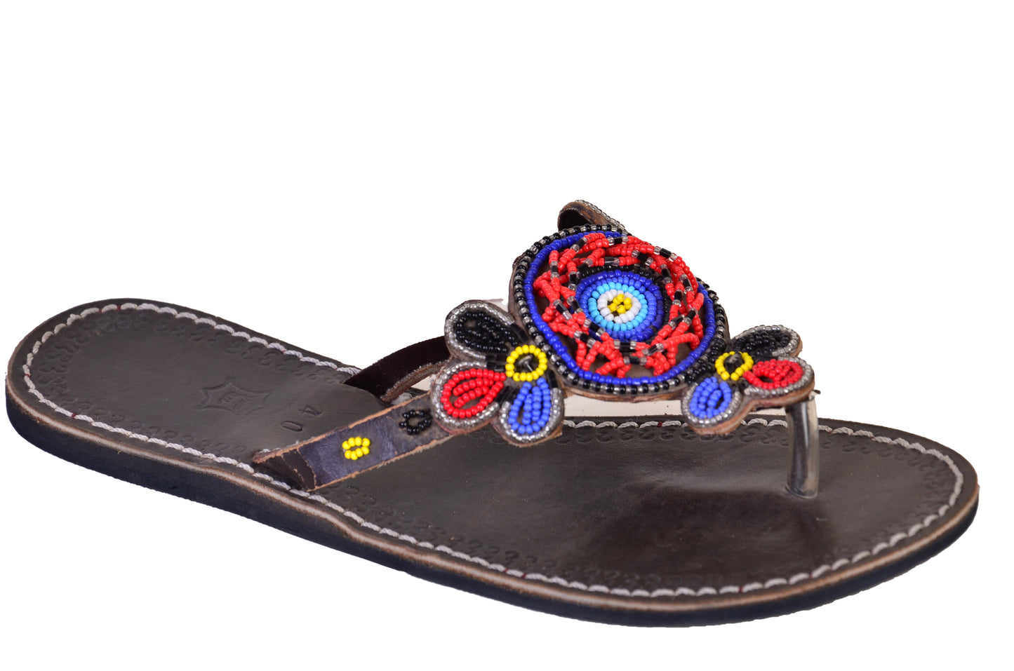 Beaded Women African Slip On Sandals Bohemian Summer Leather Masai Kenya Multicolor