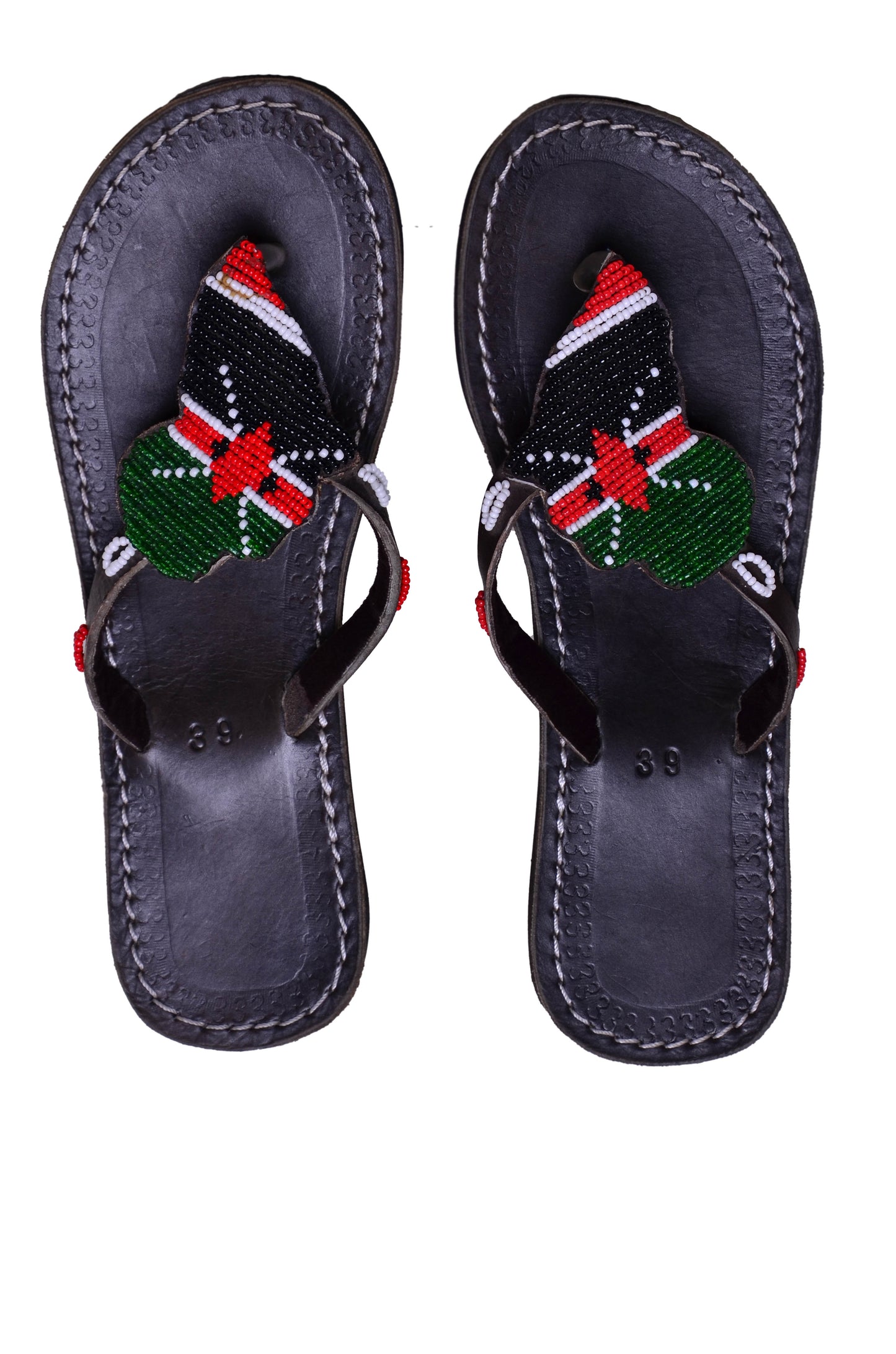 Beaded Women African Slip on Sandals Bohemian Summer Leather Masai Kenya Flag