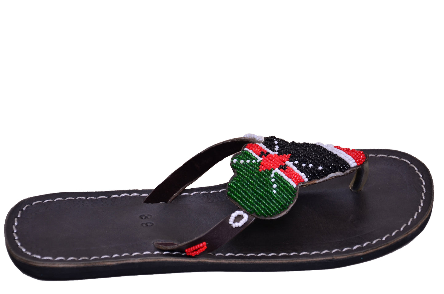 Beaded Women African Slip on Sandals Bohemian Summer Leather Masai Kenya Flag