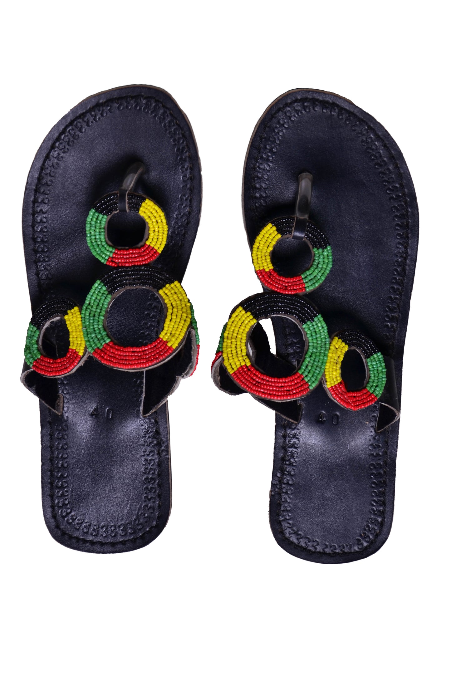 Beaded Women African Slip On Sandals Bohemian Summer Leather Masai Kenya Multicolor