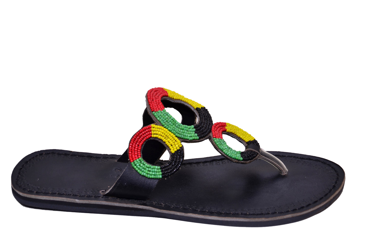 Beaded Women African Slip On Sandals Bohemian Summer Leather Masai Kenya Multicolor