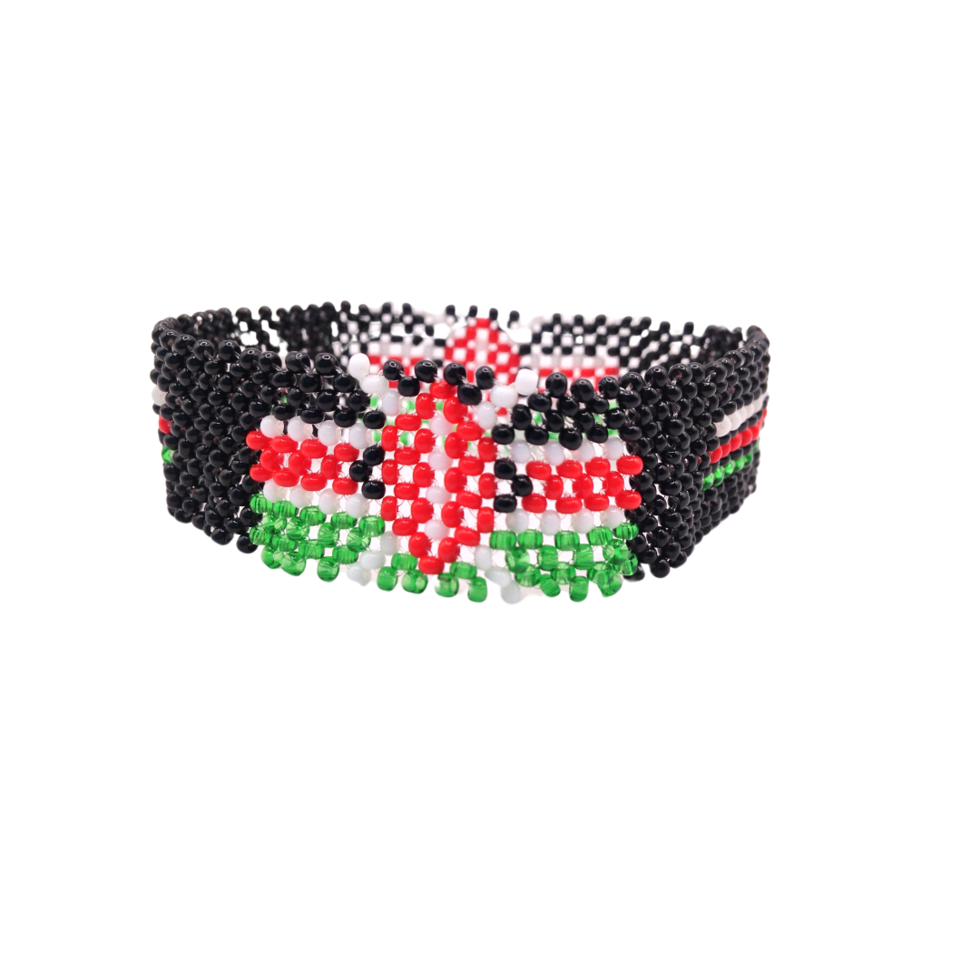 Wrist Band Bracelet Maasai Beaded Kenyan Flag African Black