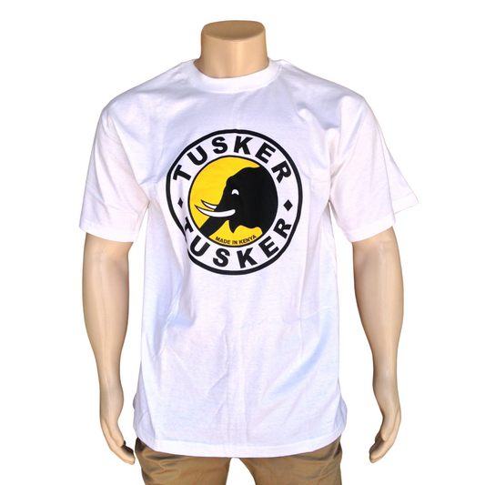 Cotton T-shirt Tusker Beer Print Comfortable Round Neck White Unisex Kenyan Made