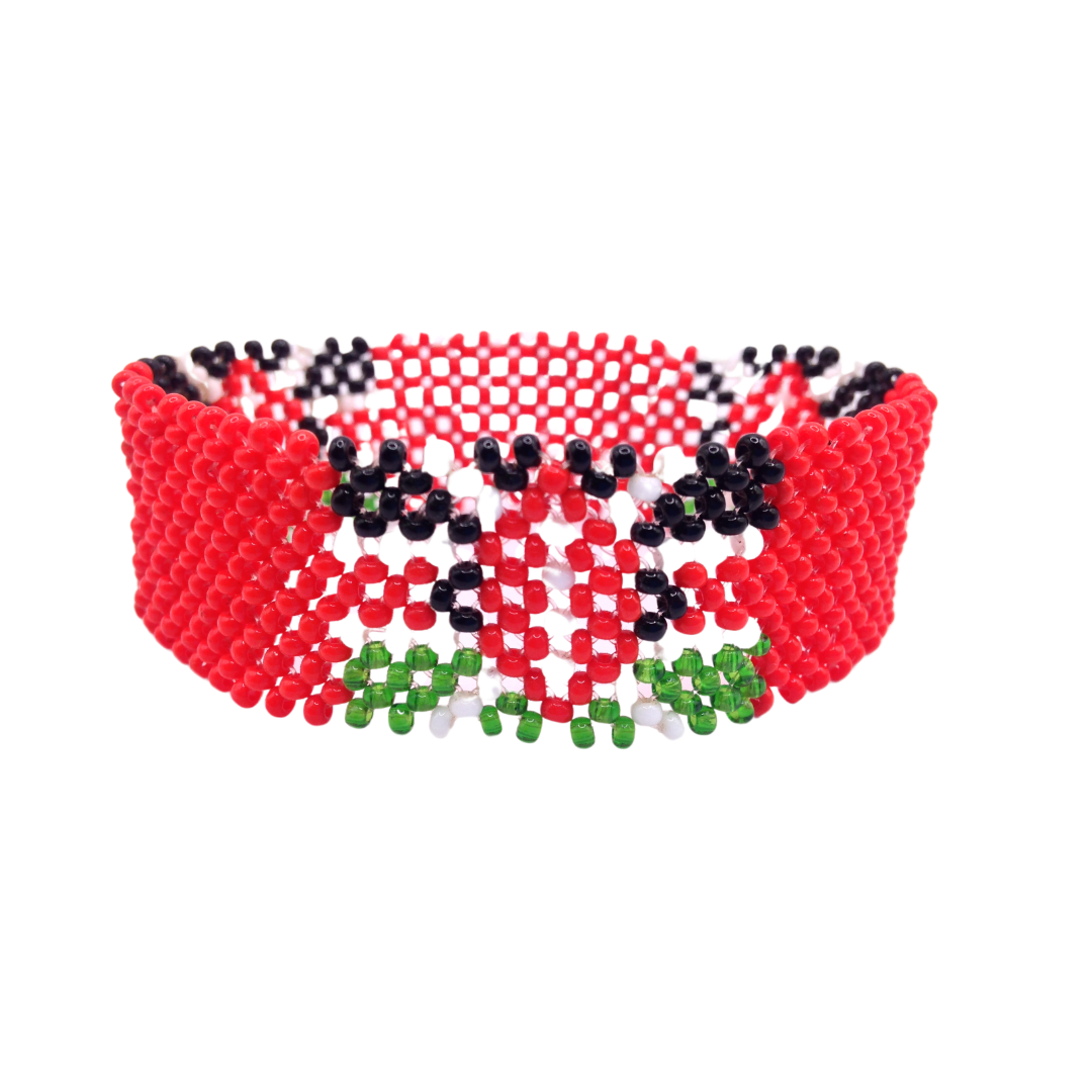 Wrist Band Bracelet Maasai Beaded Kenyan Flag African  Men's Sizes Red 8 x0.4""