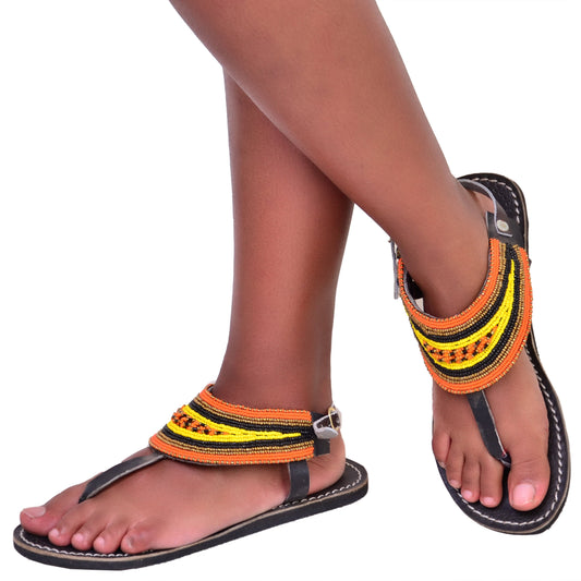 Beaded Women African Gladiator Sandals Bohemian Summer Leather Masai Kenya Multicolor