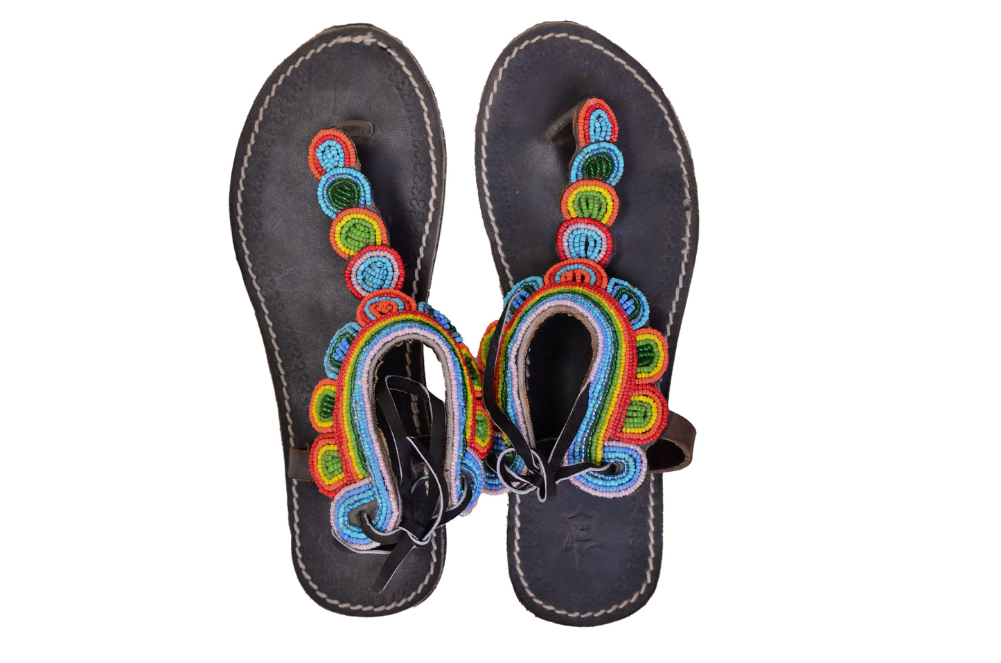 Beaded Women African Gladiator Sandals Bohemian Summer Leather Masai Kenya Multicolor