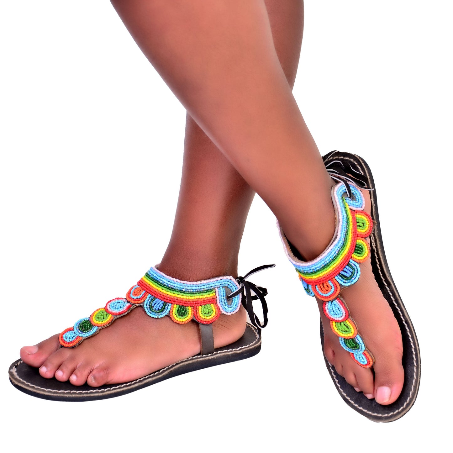 Beaded Women African Gladiator Sandals Bohemian Summer Leather Masai Kenya Multicolor