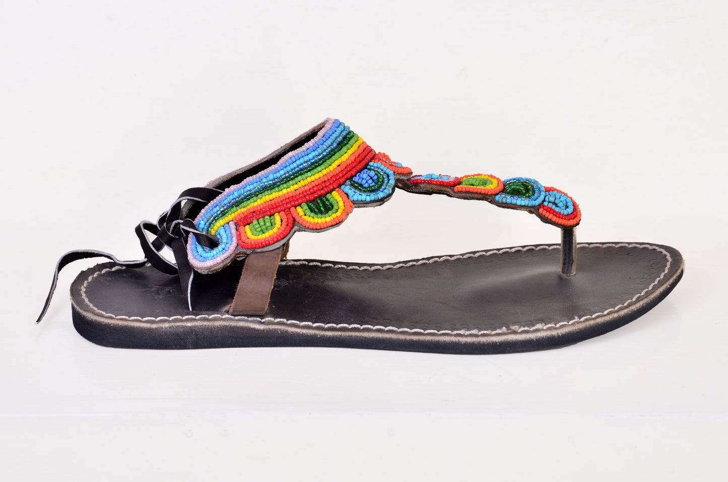 Beaded Women African Gladiator Sandals Bohemian Summer Leather Masai Kenya Multicolor