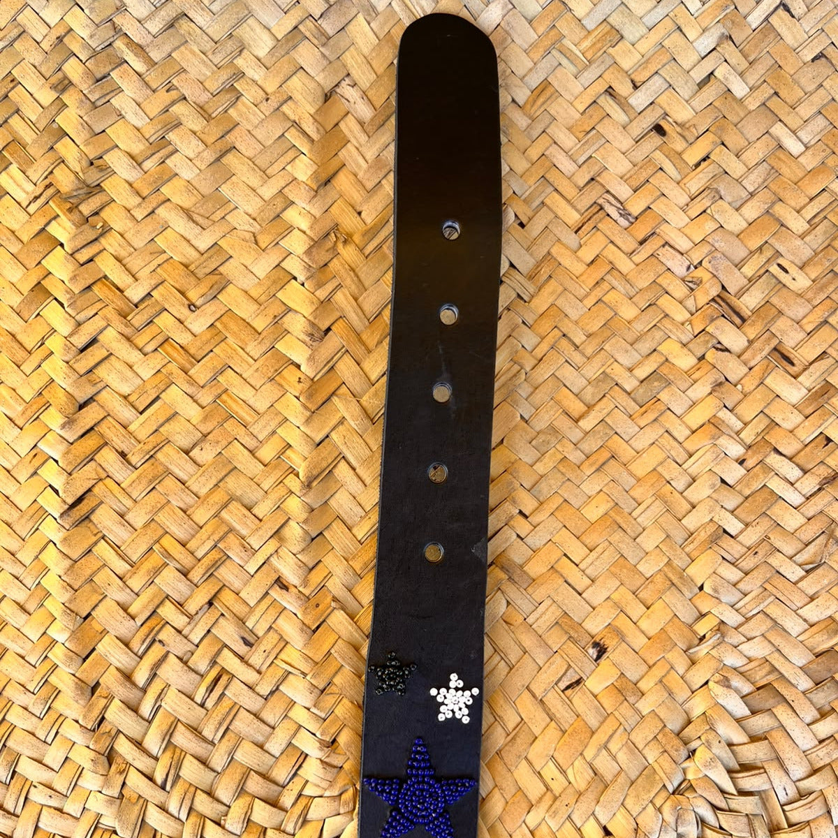 Handcrafted Maasai Belt - Black White Navy Stars