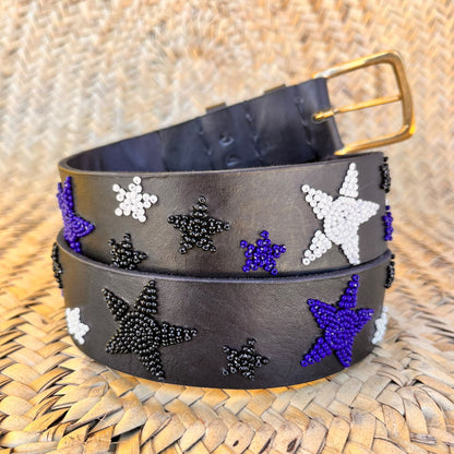 Handcrafted Maasai Belt - Black White Navy Stars