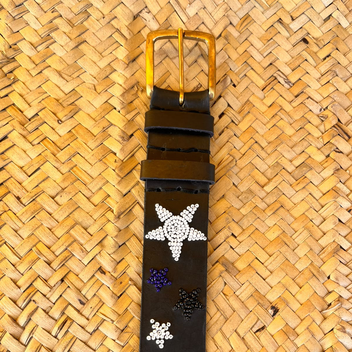 Handcrafted Maasai Belt - Black White Navy Stars