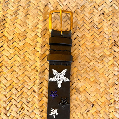 Handcrafted Maasai Belt - Black White Navy Stars