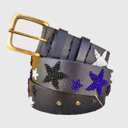Handcrafted Maasai Belt - Black White Navy Stars