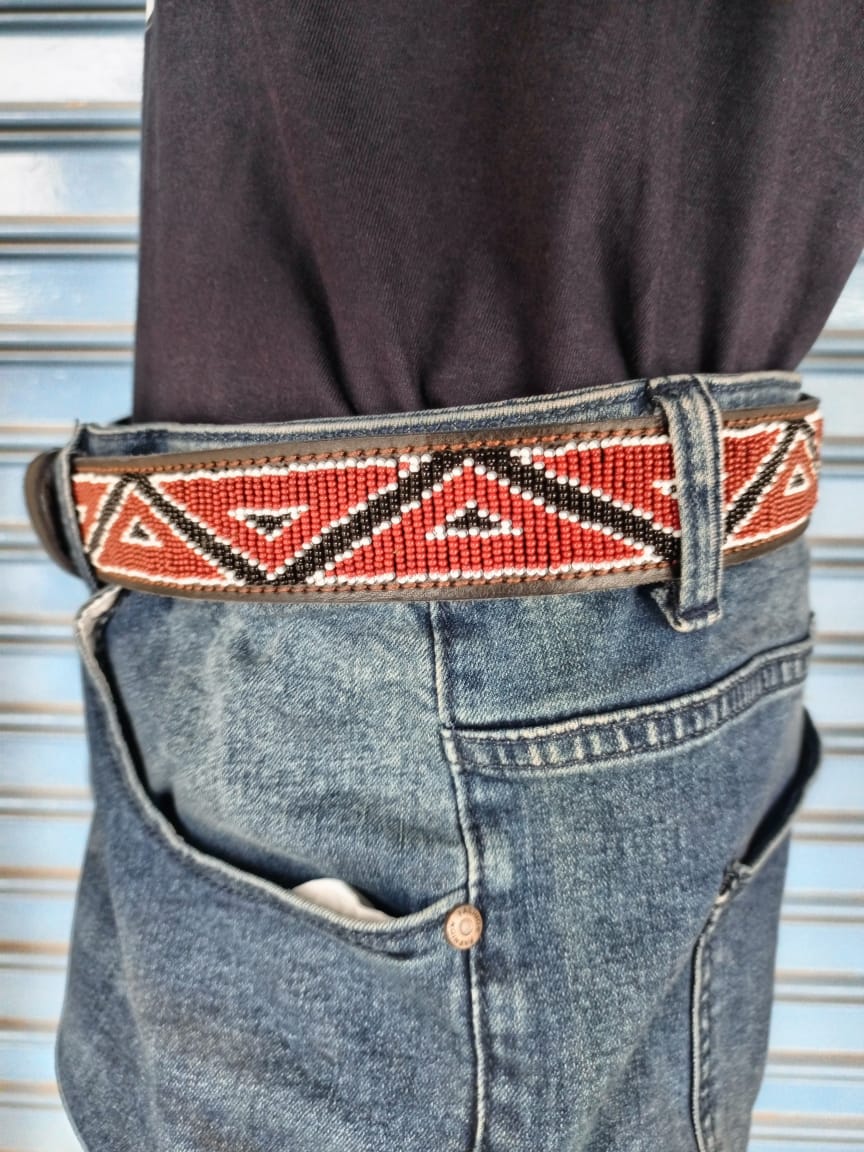 Beaded Masai Belt Handmade Leather Maasai Tribe Ethnic Made in Kenya Size 32-46