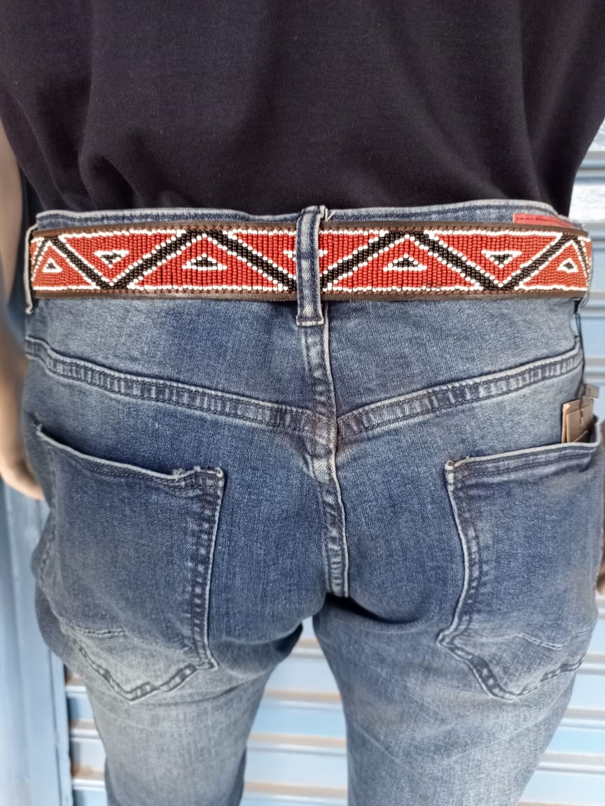 Beaded Masai Belt Handmade Leather Maasai Tribe Ethnic Made in Kenya Size 32-46