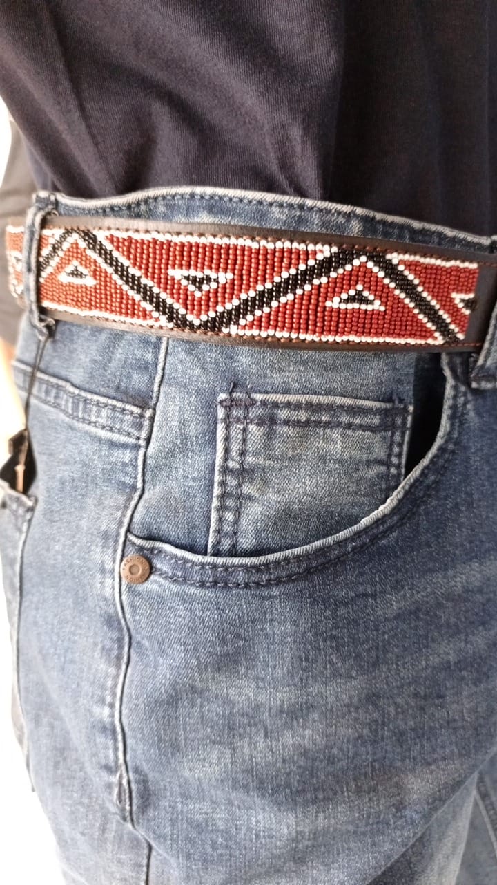 Beaded Masai Belt Handmade Leather Maasai Tribe Ethnic Made in Kenya Size 32-46