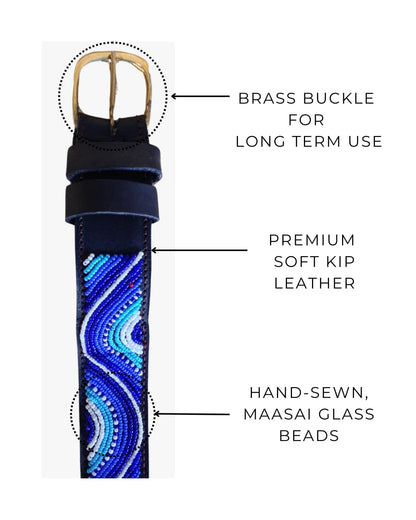 Handcrafted Maasai Belt - Electric Blue Waves