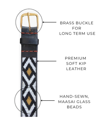 Handcrafted Maasai Belt - White & Black Geometric