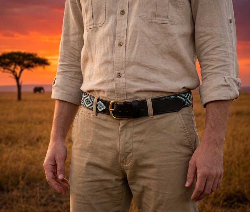 Handcrafted Maasai Belt - Black & Blue Geometric