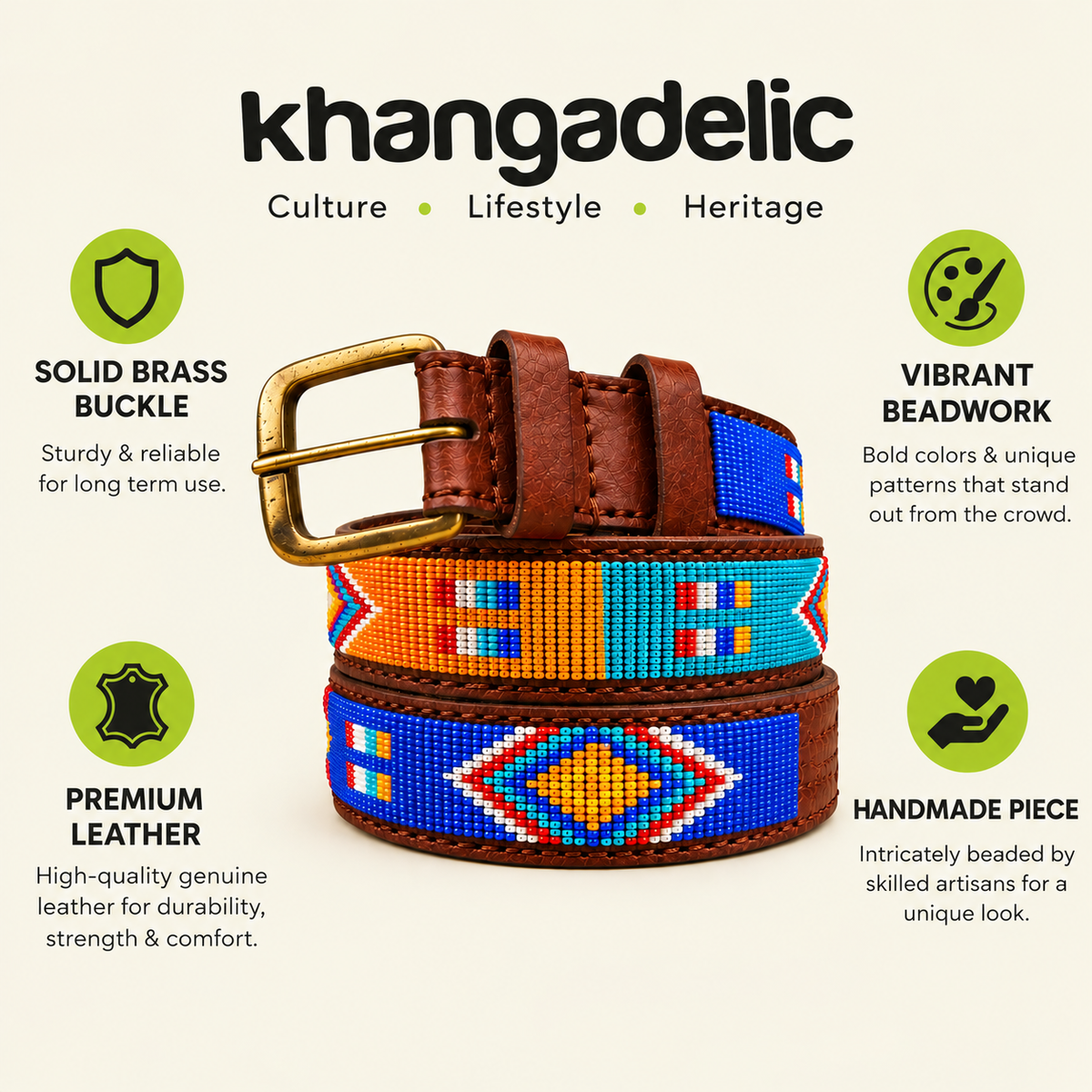 Handcrafted Maasai Belt - Brown Colorful Geometric