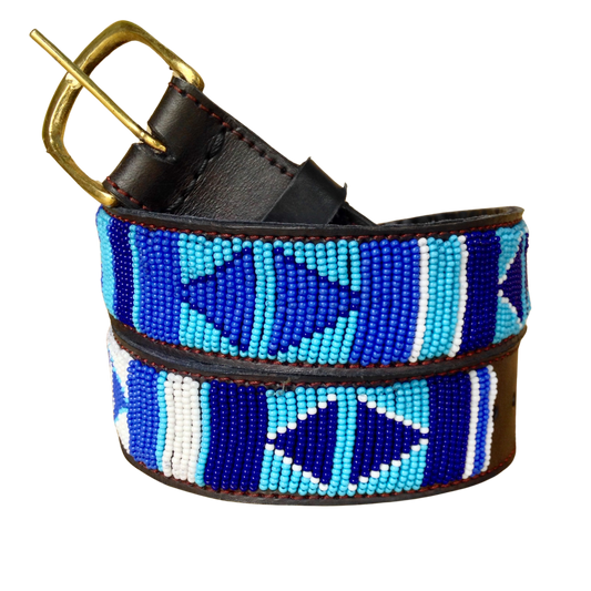 Beaded Masai Belt Handmade Leather Maasai Tribe Ethnic Made in Kenya Size 32-46