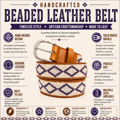 Handcrafted Maasai Belt - Ivory Gray Geometric