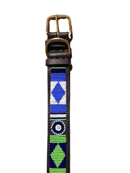 Handcrafted Maasai Dog Collar - Green/Blue Geometric