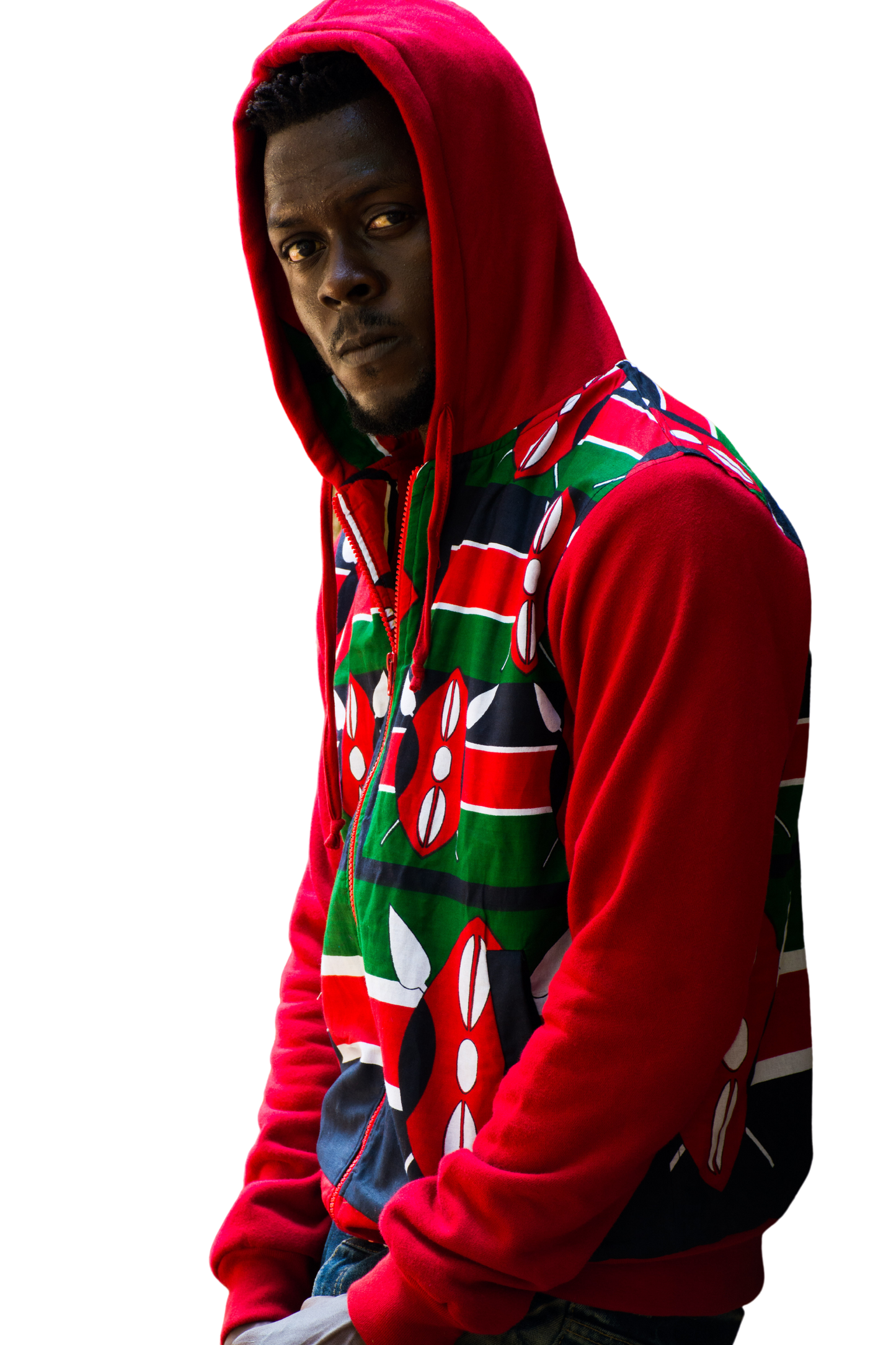 Hoodie Sweatshirt Fleece Kenyan Shield Print Pockets Zip Up Warm Made in Kenya