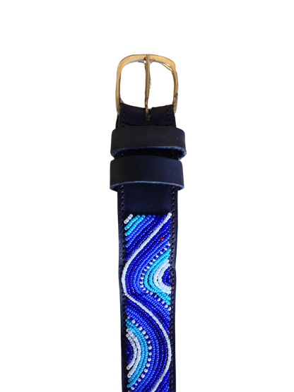 Handcrafted Maasai Belt - Electric Blue Waves