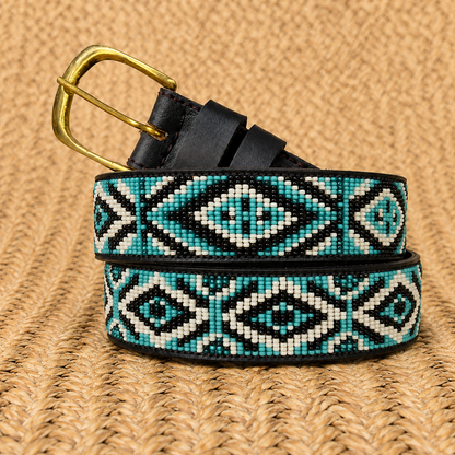 Handcrafted Maasai Belt - Black & Blue Geometric