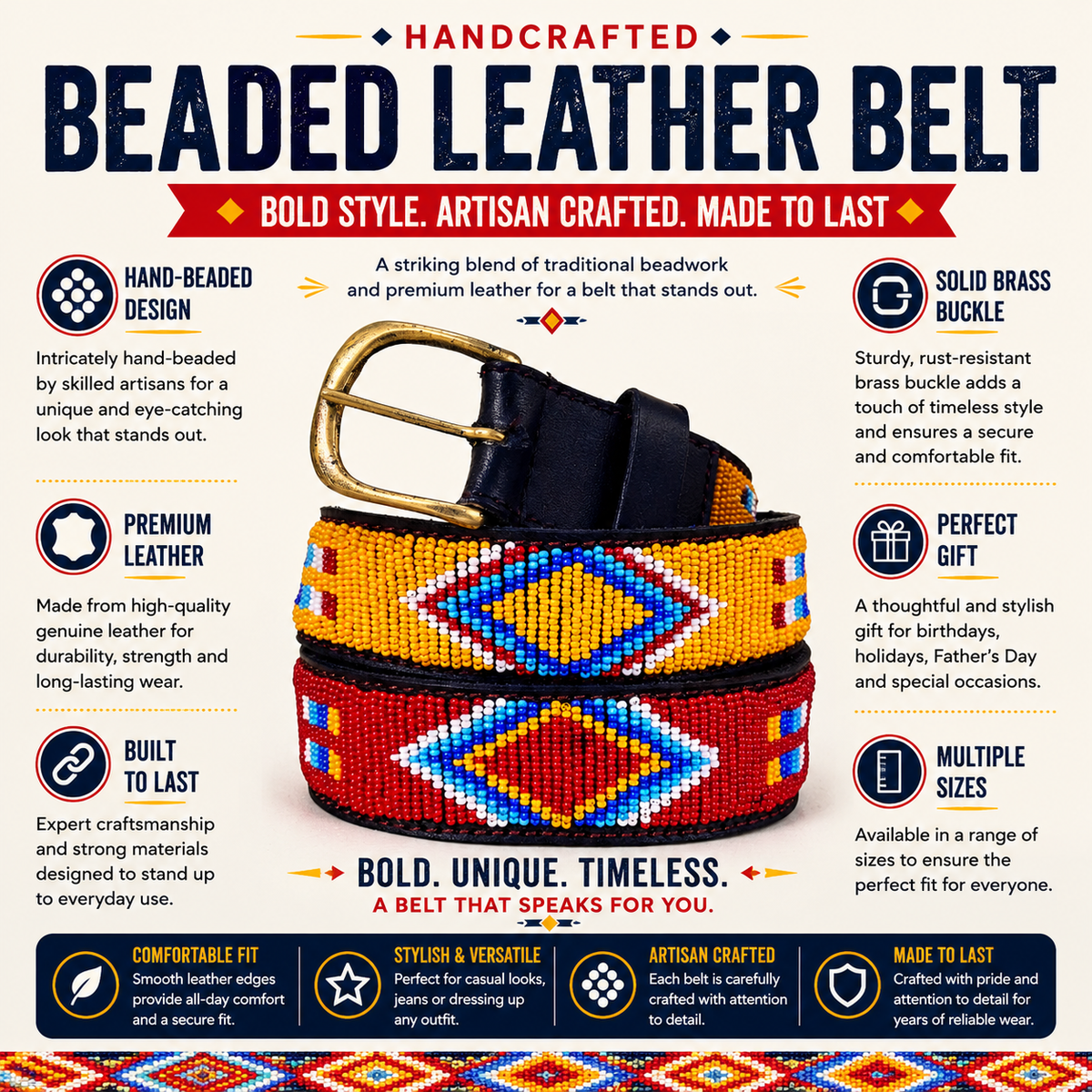 Handcrafted Maasai Belt - Colorful Geometric