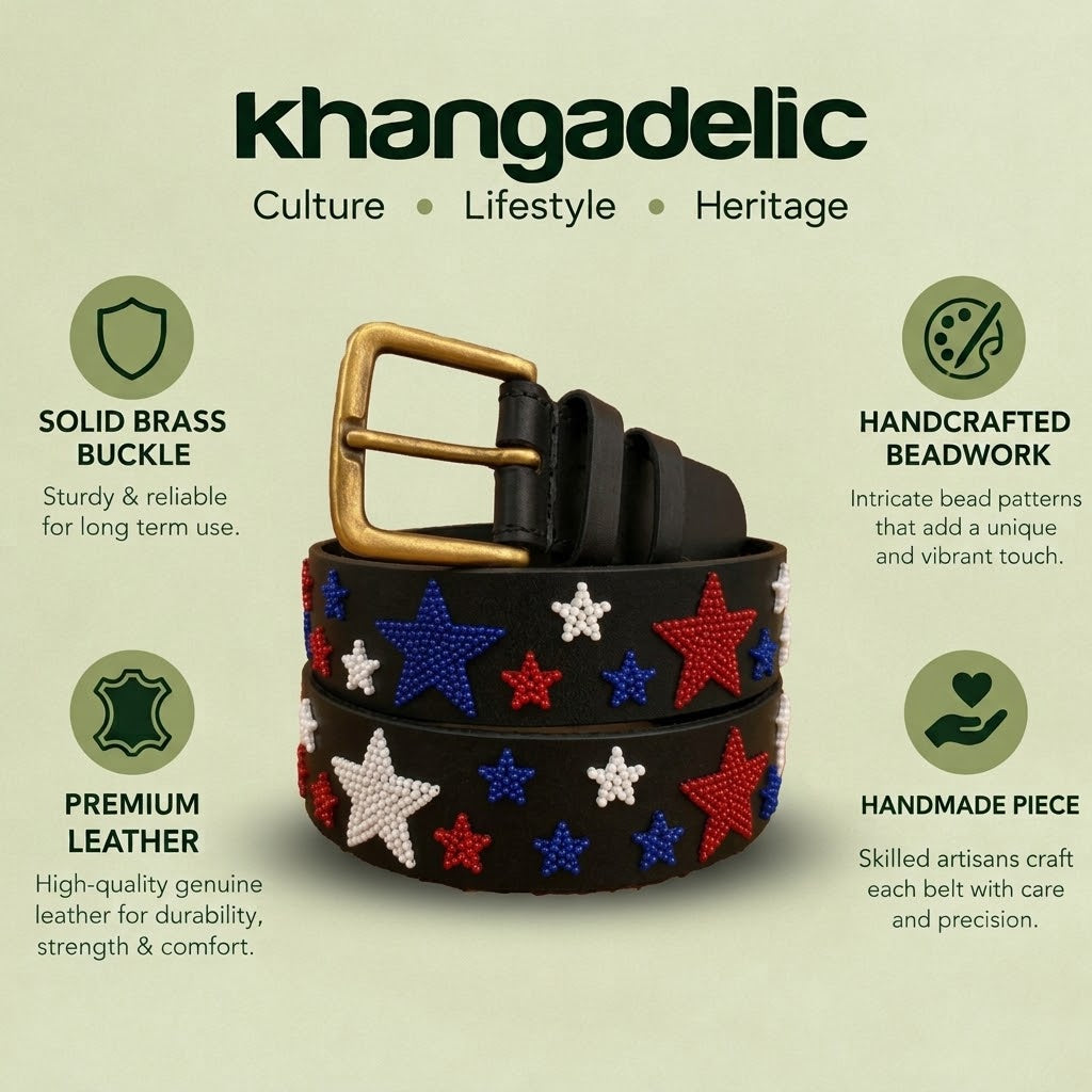 Handcrafted Maasai Belt - Red White Blue Stars