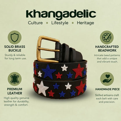Handcrafted Maasai Belt - Red White Blue Stars