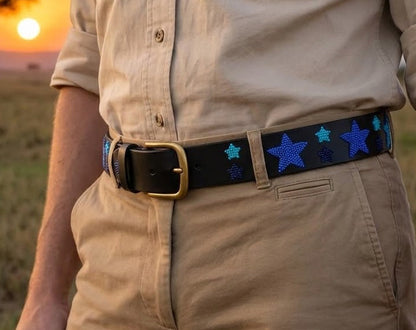 Handcrafted Maasai Belt - Blue Stars