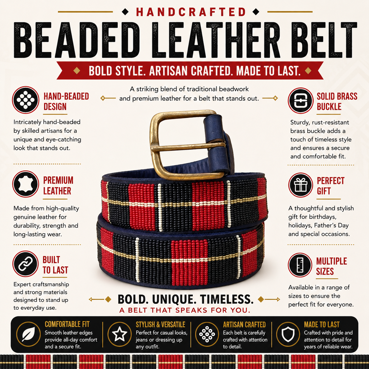 Handcrafted Maasai Belt - Classic Red