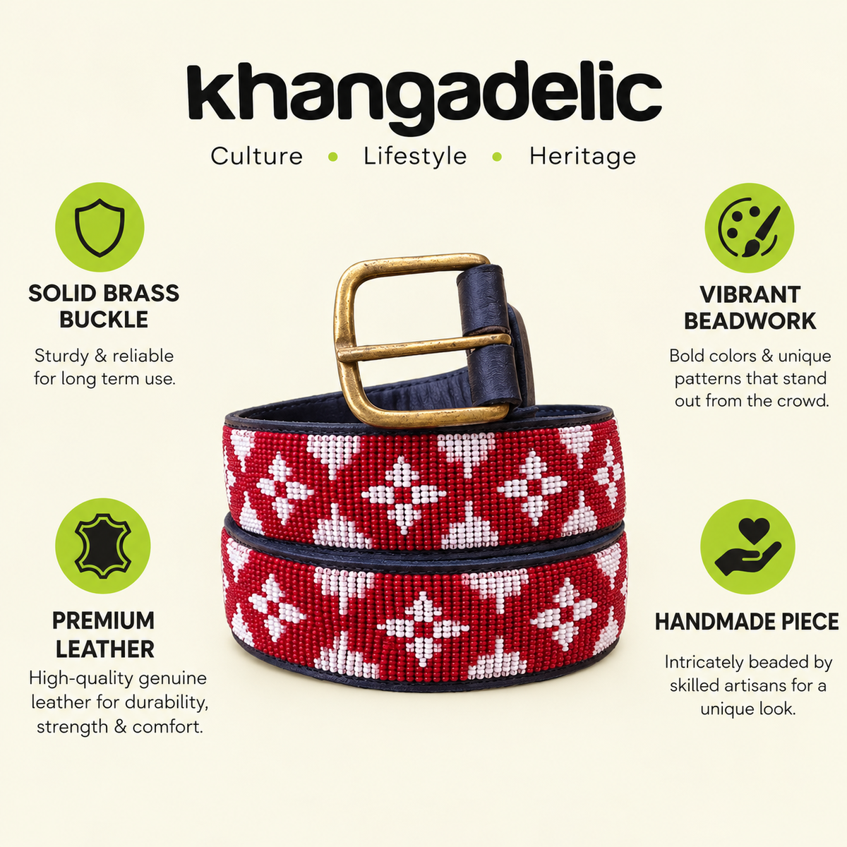 Handcrafted Maasai Belt - Burgundy Luxury